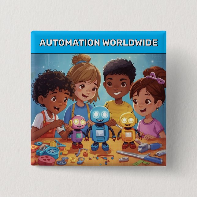 Bóton Quadrado 5.08cm Automation Worldwide™ Button (Frente)