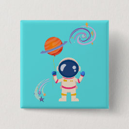 Bóton Quadrado 5.08cm Aventuras de desenho animado espacial.