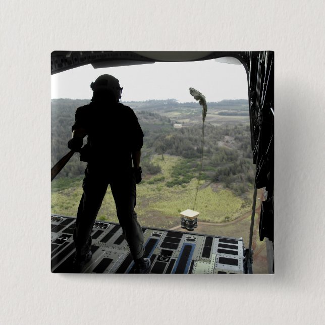 Bóton Quadrado 5.08cm Avião assiste a queda de um pacote de prática (Frente)