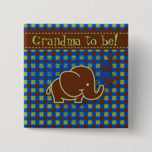 Bóton Quadrado 5.08cm Avó azul escuro e de Brown do bebê do elefante