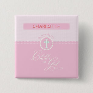 Bóton Quadrado 5.08cm Avô Baptism, Nome Personalizado, Criança Rosa o