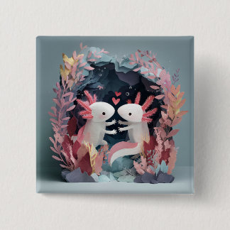 Bóton Quadrado 5.08cm Axolotl love paper cut shadowbox diorama
