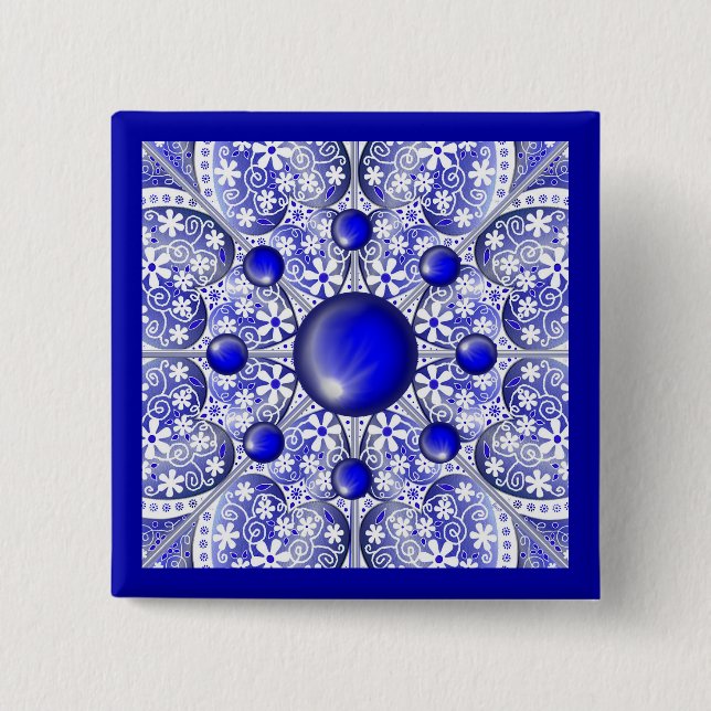 Bóton Quadrado 5.08cm Azul de rendas cerâmicas de Grécia (Frente)