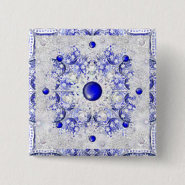 Bóton Quadrado 5.08cm Azul de rendas cerâmicas de Grécia e floco de neve