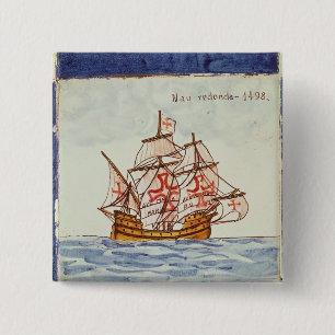 Bóton Quadrado 5.08cm Azulejo de Azulejos que descreve um navio, de