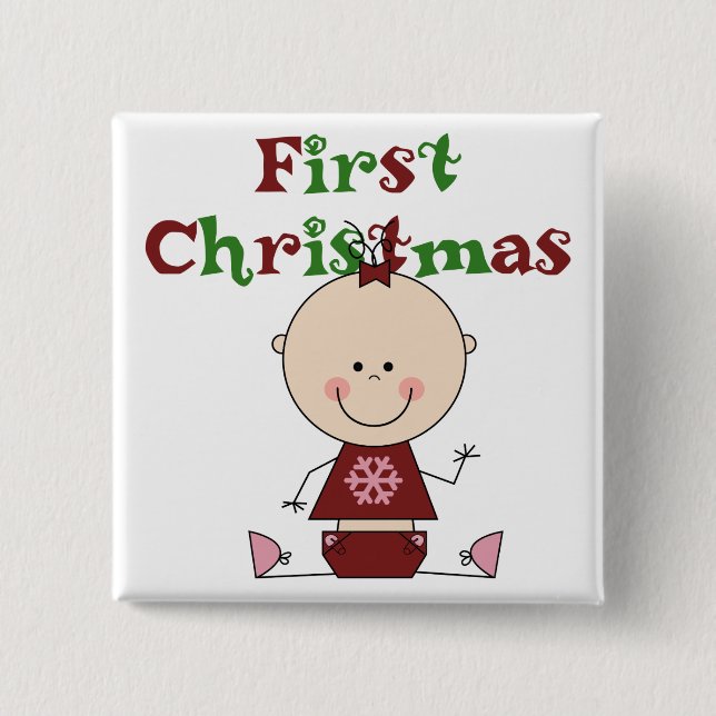 Bóton Quadrado 5.08cm Baby Girl First Christmas T-shirts e presentes (Frente)