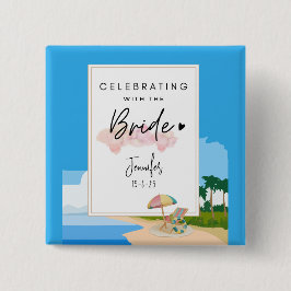 Bóton Quadrado 5.08cm Bachelorette da Praia - Botão de festa personaliza