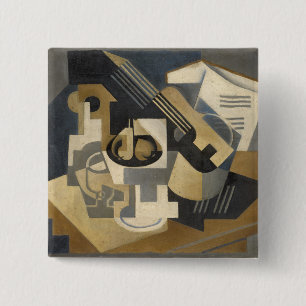 Bóton Quadrado 5.08cm Bacia em uma mesa, 1918 da guitarra e de fruta