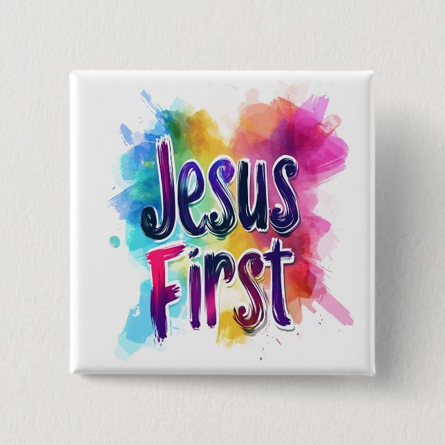 Bóton Quadrado 5.08cm Badge personnalisé "Jesus First" (Frente)