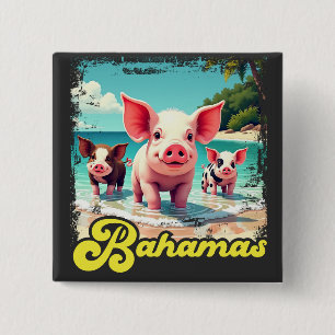 Bóton Quadrado 5.08cm Bahamas Nadando Suínos - Exuma Pig Beach Adventure