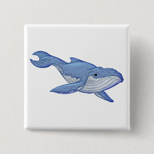 Bóton Quadrado 5.08cm Baleia azul brincalhão