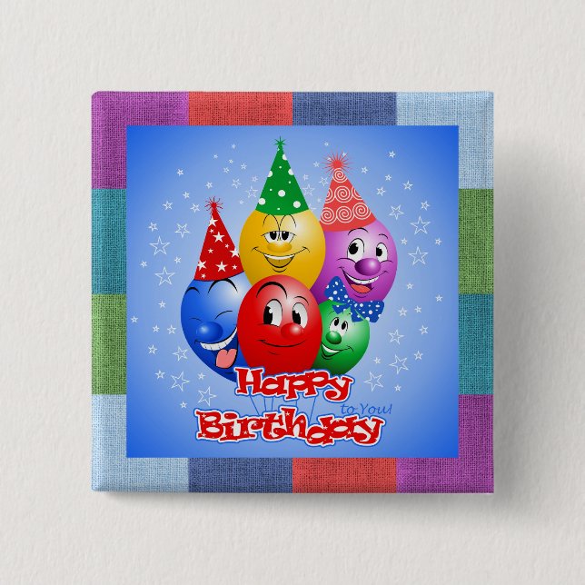 Bóton Quadrado 5.08cm Balões de aniversário alegres (Frente)