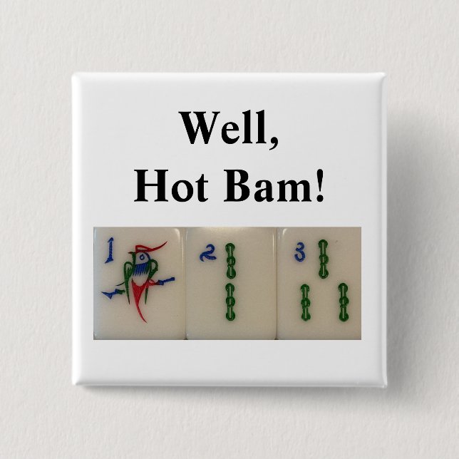 Bóton Quadrado 5.08cm Bam quente - azulejos de bambu mahjong (Frente)