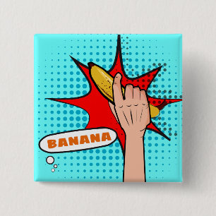 Bóton Quadrado 5.08cm Banana Pop Art Retro em Estilo de Quadrinhos