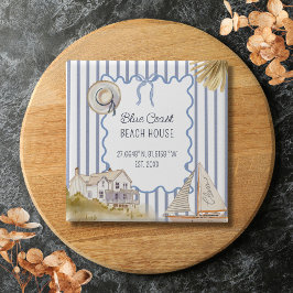 Bóton Quadrado 5.08cm Bandas Azuis Costeiras da Casa da Praia