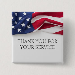 Bóton Quadrado 5.08cm Bandeira Americana 'Obrigado Pelo Seu Serviço' 