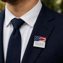 Bóton Quadrado 5.08cm Bandeira Americana 'Obrigado Pelo Seu Serviço'