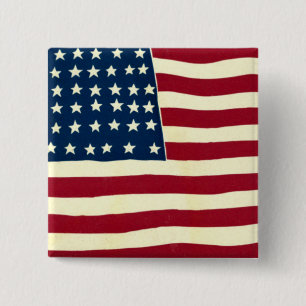 Bóton Quadrado 5.08cm Bandeira Americana Patriótica Vintage, Quatro de J