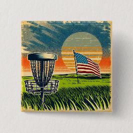 Bóton Quadrado 5.08cm Bandeira Americana Vintage Disco Golfe Sol Vintage