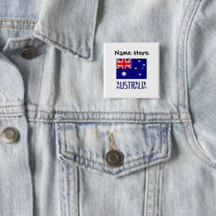Bóton Quadrado 5.08cm Bandeira Australiana Austrália Preta Personalizaçã