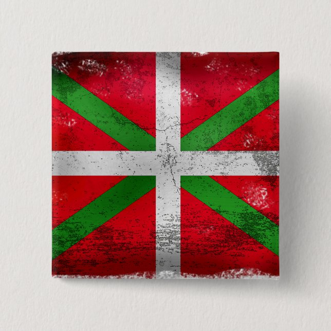 Bóton Quadrado 5.08cm Bandeira Basque afligida do estilo: Ikurriña, (Frente)