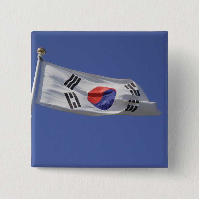 Bóton Quadrado 5.08cm Bandeira da Coreia do Sul (Frente)