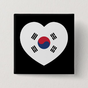Bóton Quadrado 5.08cm Bandeira da Coreia do Sul Coração