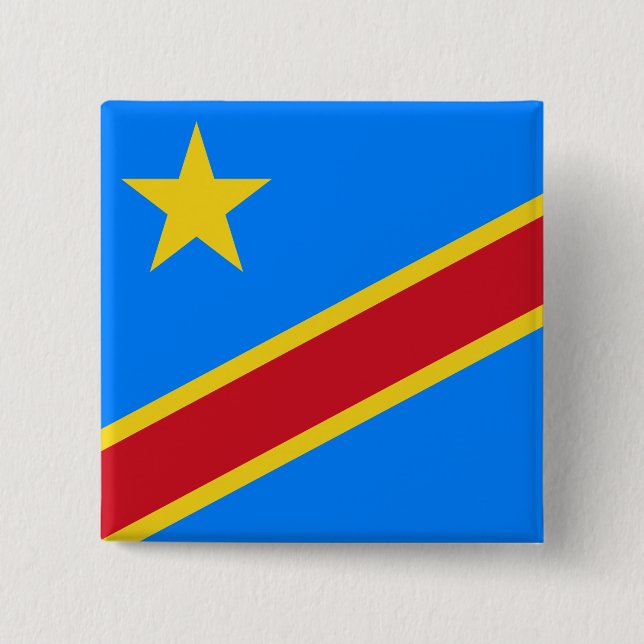 Bóton Quadrado 5.08cm Bandeira da RDC (República Democrática do Congo) (Frente)