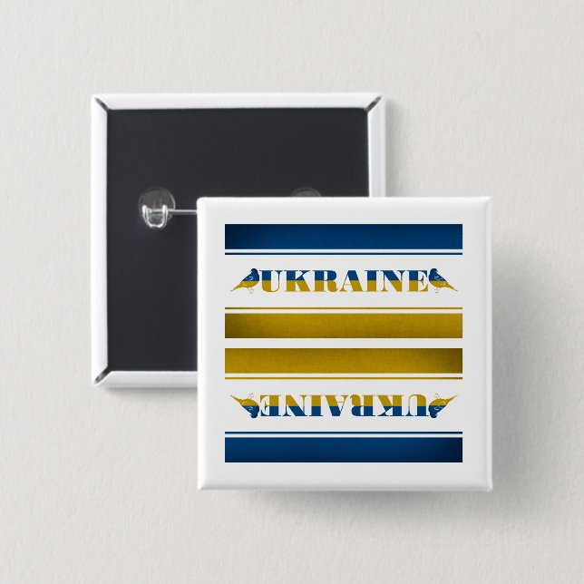 Bóton Quadrado 5.08cm Bandeira da Ucrânia, Pássaros Noturnos Nacionais (Frente & Verso)