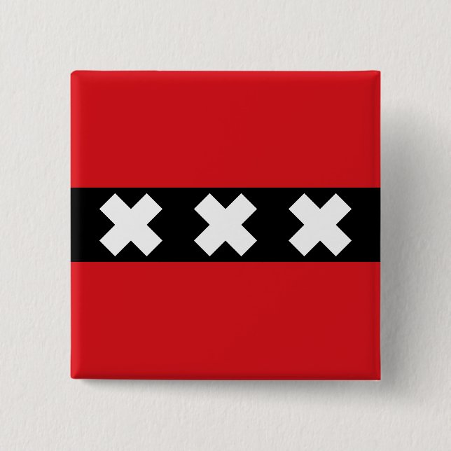 Bóton Quadrado 5.08cm Bandeira de Amesterdã, Países Baixos (Frente)