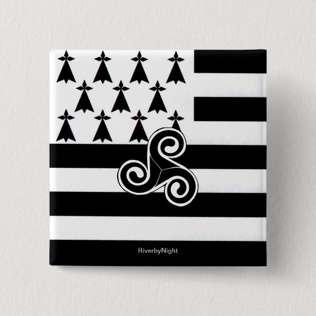 Bóton Quadrado 5.08cm Bandeira de Brittany (bretão) (Frente)