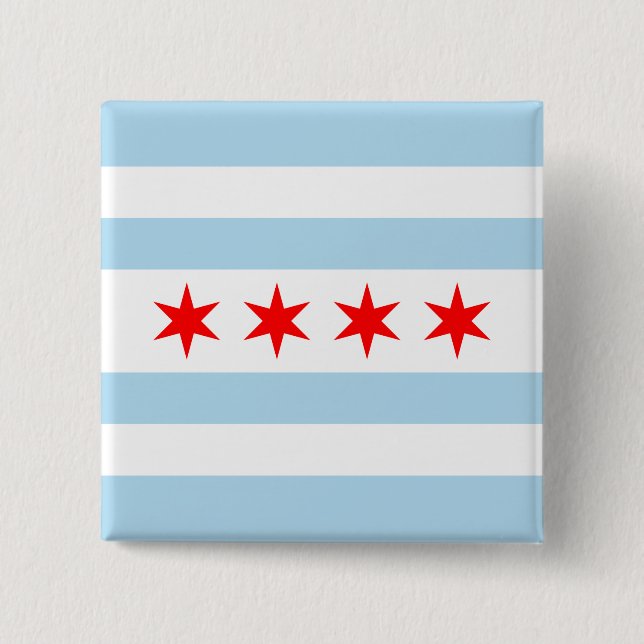 Bóton Quadrado 5.08cm Bandeira de Chicago, Botão Pinback de Illinois (Frente)