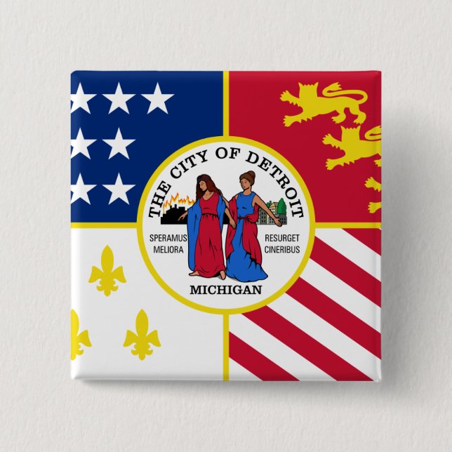 Bóton Quadrado 5.08cm Bandeira de Detroit (Frente)