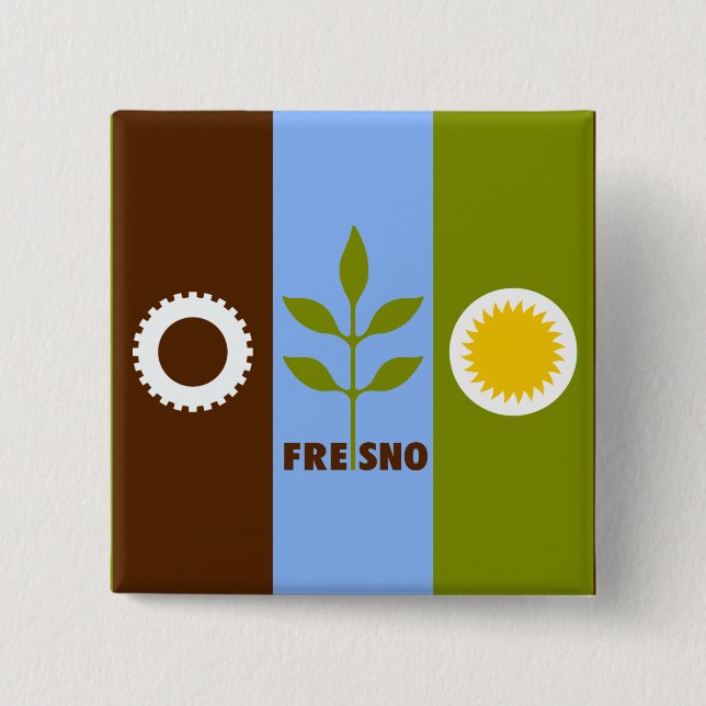 Bóton Quadrado 5.08cm Bandeira de Fresno, Botão da Califórnia (Frente)