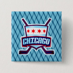 Bóton Quadrado 5.08cm Bandeira de Hóquei em Gelo de Chicago