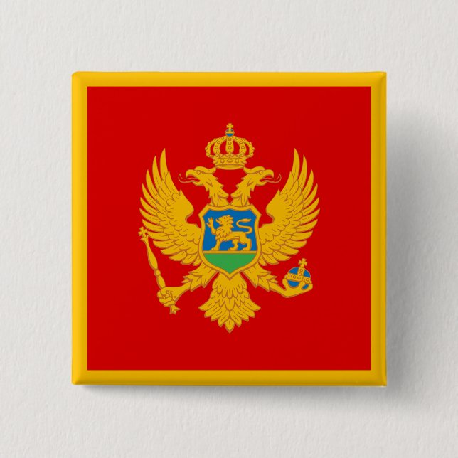 Bóton Quadrado 5.08cm Bandeira de Montenegro (Frente)