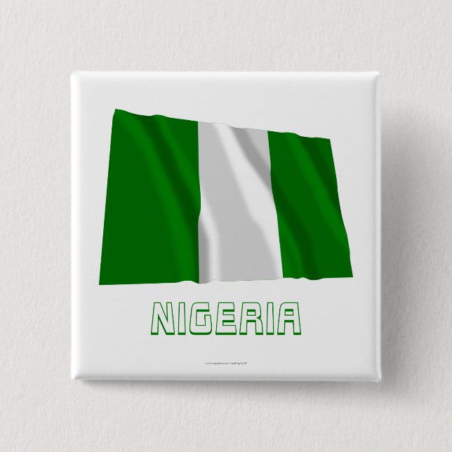 Bóton Quadrado 5.08cm Bandeira de ondulação de Nigéria com nome (Frente)