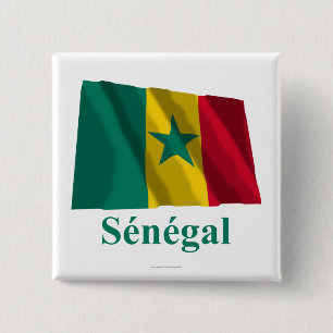 Bóton Quadrado 5.08cm Bandeira de ondulação de Senegal com nome em