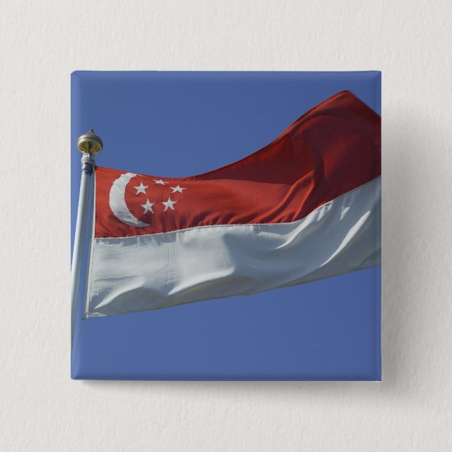 Bóton Quadrado 5.08cm Bandeira de Singapura (Frente)