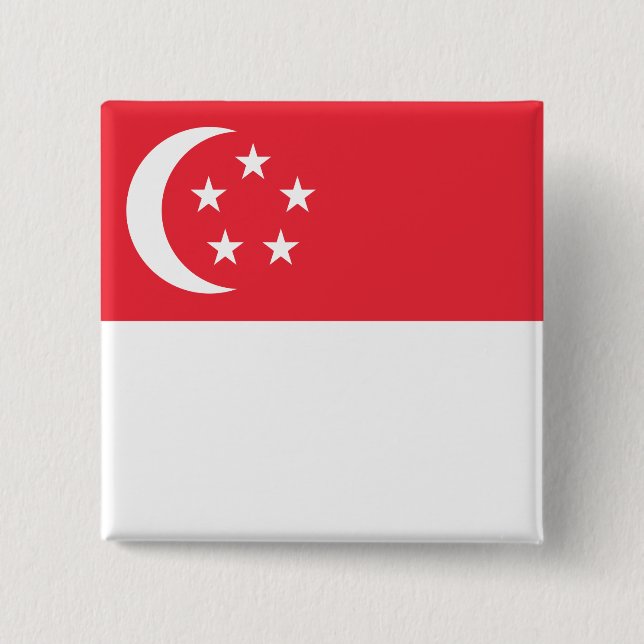 Bóton Quadrado 5.08cm Bandeira de Singapura (Frente)