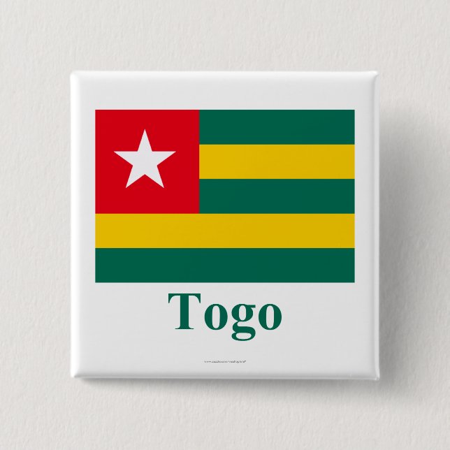 Bóton Quadrado 5.08cm Bandeira de Togo com nome (Frente)