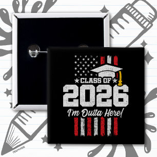 Bóton Quadrado 5.08cm Bandeira Distendida Citação Divertida de Graduação