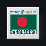 Bóton Quadrado 5.08cm Bandeira do Bangladesh<br><div class="desc">Bandeira de Bangladesh. Nome do país no topo em Bengali.</div>