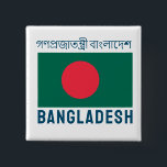Bóton Quadrado 5.08cm Bandeira do Bangladesh<br><div class="desc">Bandeira de Bangladesh. Nome do país no topo em Bengali.</div>