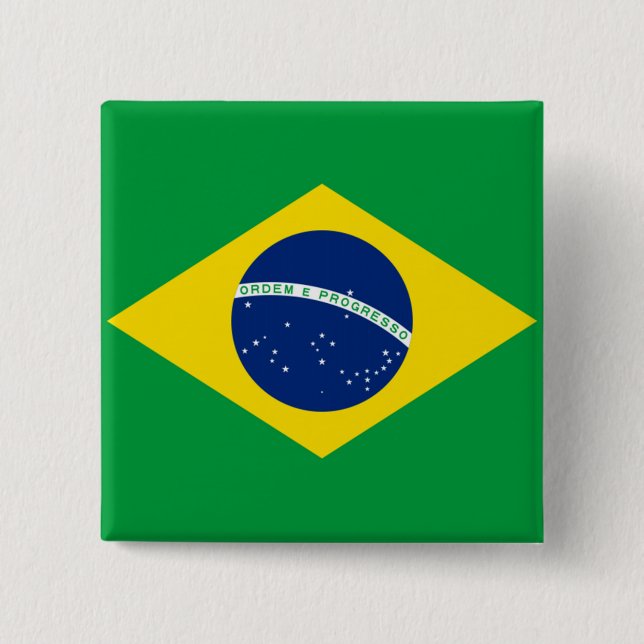 Bóton Quadrado 5.08cm Bandeira do Brasil, brasileira (Frente)