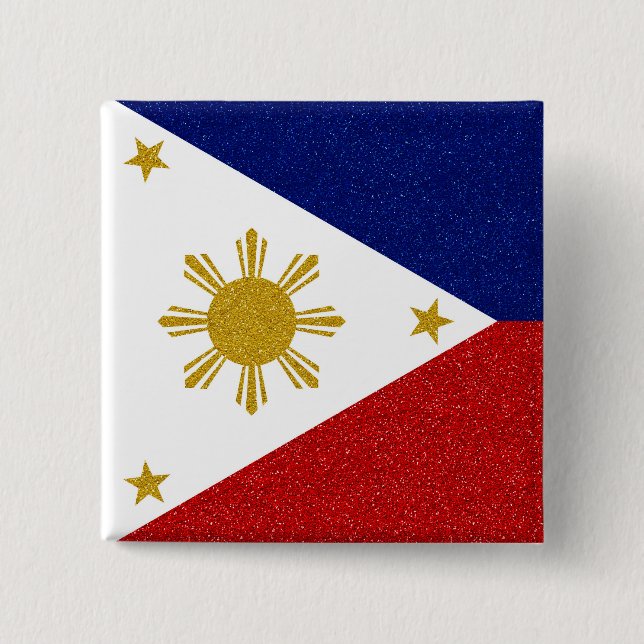 Bóton Quadrado 5.08cm Bandeira do brilho de Filipinas (Frente)
