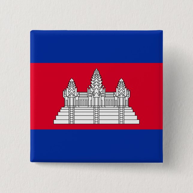 Bóton Quadrado 5.08cm Bandeira do Camboja (Frente)