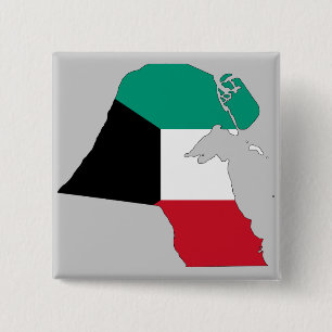 Bóton Quadrado 5.08cm Bandeira do Mapa do Kuwait