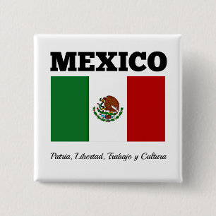 Bóton Quadrado 5.08cm Bandeira do México, rotulada