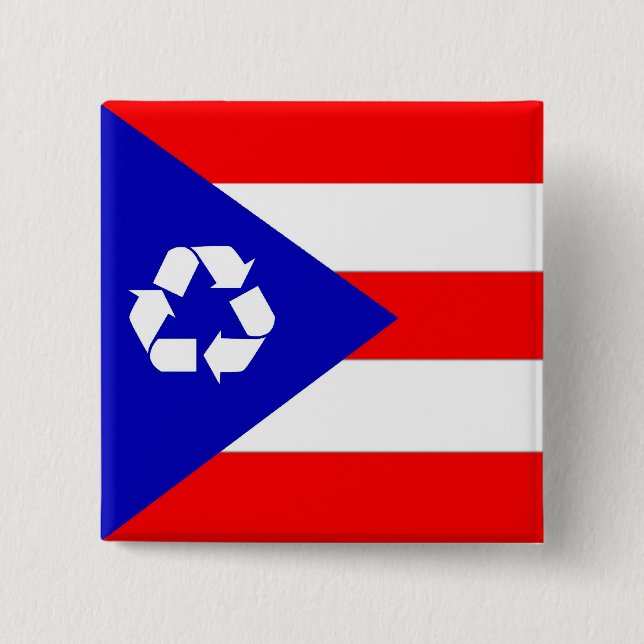 Bóton Quadrado 5.08cm Bandeira do reciclar de Puerto Rico (Frente)